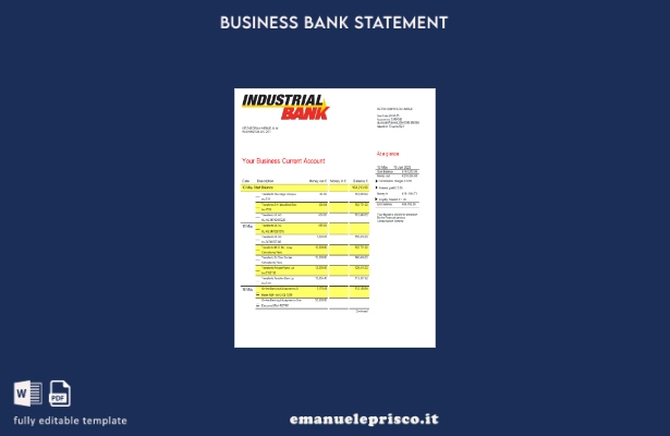 modello di modello Word e PDF di estratto conto aziendale di banca industriale i